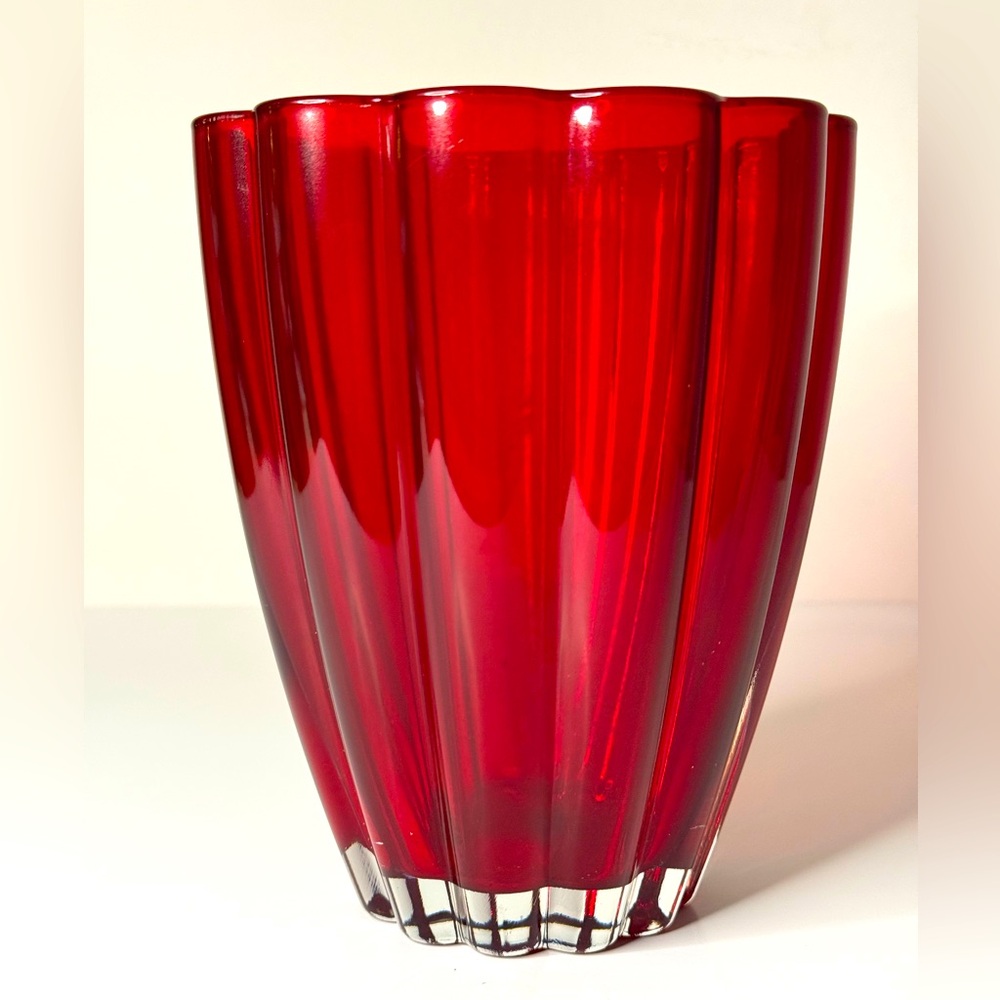 RUBY RED TELEFLORA FLOWER VASE LARGE RIBS 6.5 INCHES